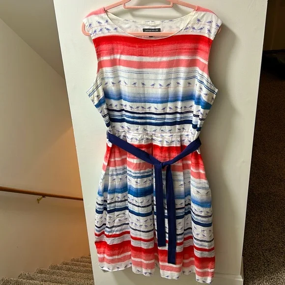 LAURA ASHLEY Seagull Stripe Beach Cotton Fit & Flare Dress Size 12 - Picture 5 of 9